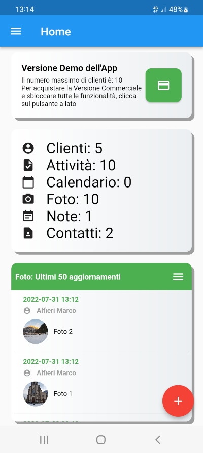 Schermata principale Pocket Cliente