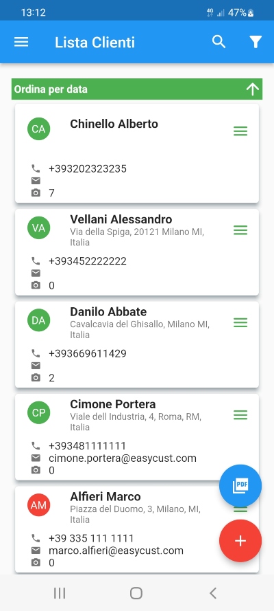 Lista clienti in Pocket Cliente